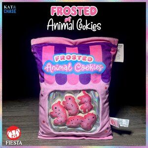 Frosted Animal Cookies 12" Plush Pillow & 4 Minis Pink White Fiesta Brand